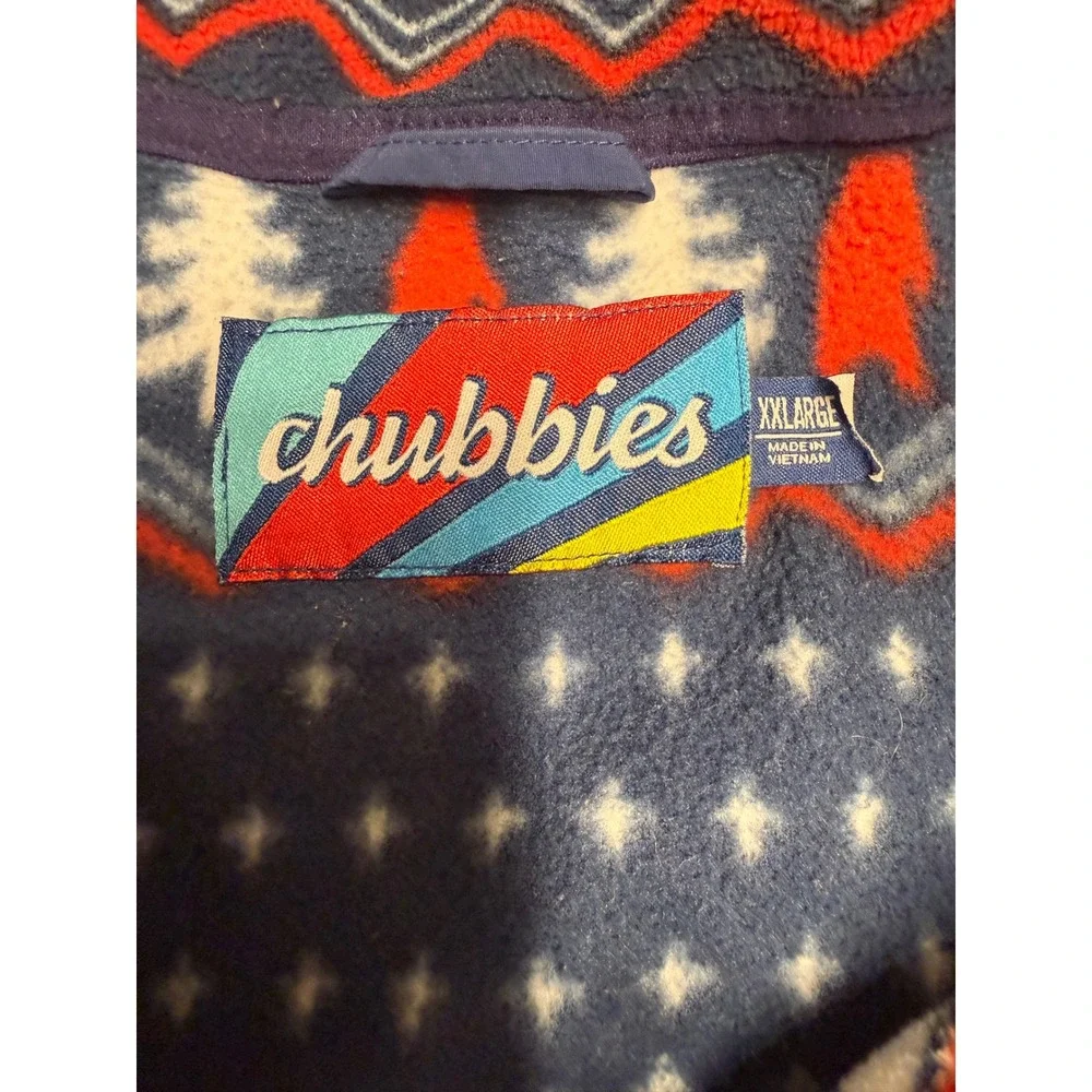 Chubbies Mens XXL Fleece Quarter Zip Pullover Bear Fair Isle Navy Red White